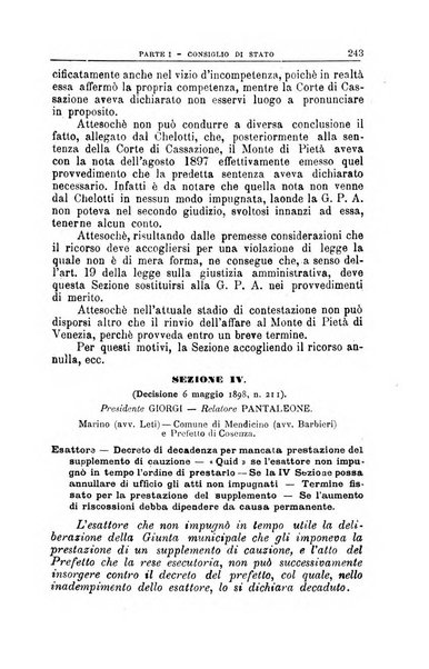 La giustizia amministrativa raccolta di decisioni e pareri del Consiglio di Stato, decisioni della Corte dei conti, sentenze della Cassazione di Roma, e decisioni delle Giunte provinciali amministrative