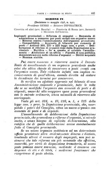 La giustizia amministrativa raccolta di decisioni e pareri del Consiglio di Stato, decisioni della Corte dei conti, sentenze della Cassazione di Roma, e decisioni delle Giunte provinciali amministrative