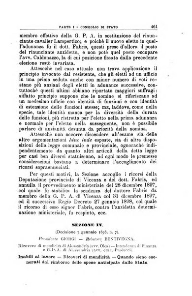 La giustizia amministrativa raccolta di decisioni e pareri del Consiglio di Stato, decisioni della Corte dei conti, sentenze della Cassazione di Roma, e decisioni delle Giunte provinciali amministrative