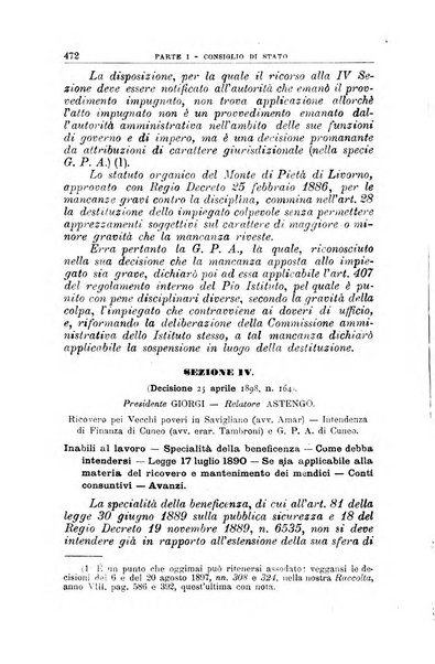 La giustizia amministrativa raccolta di decisioni e pareri del Consiglio di Stato, decisioni della Corte dei conti, sentenze della Cassazione di Roma, e decisioni delle Giunte provinciali amministrative