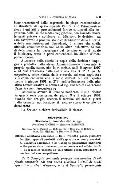 La giustizia amministrativa raccolta di decisioni e pareri del Consiglio di Stato, decisioni della Corte dei conti, sentenze della Cassazione di Roma, e decisioni delle Giunte provinciali amministrative