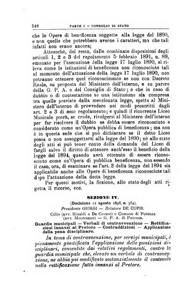 La giustizia amministrativa raccolta di decisioni e pareri del Consiglio di Stato, decisioni della Corte dei conti, sentenze della Cassazione di Roma, e decisioni delle Giunte provinciali amministrative