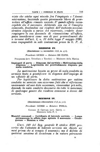 La giustizia amministrativa raccolta di decisioni e pareri del Consiglio di Stato, decisioni della Corte dei conti, sentenze della Cassazione di Roma, e decisioni delle Giunte provinciali amministrative