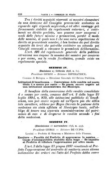 La giustizia amministrativa raccolta di decisioni e pareri del Consiglio di Stato, decisioni della Corte dei conti, sentenze della Cassazione di Roma, e decisioni delle Giunte provinciali amministrative