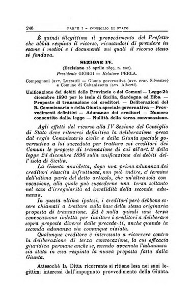 La giustizia amministrativa raccolta di decisioni e pareri del Consiglio di Stato, decisioni della Corte dei conti, sentenze della Cassazione di Roma, e decisioni delle Giunte provinciali amministrative