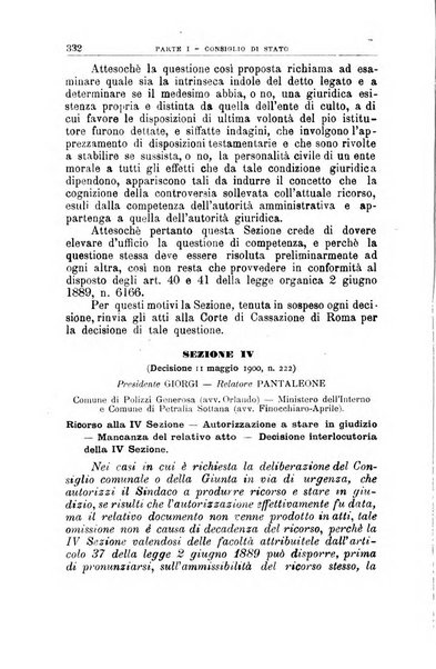 La giustizia amministrativa raccolta di decisioni e pareri del Consiglio di Stato, decisioni della Corte dei conti, sentenze della Cassazione di Roma, e decisioni delle Giunte provinciali amministrative