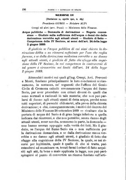 La giustizia amministrativa raccolta di decisioni e pareri del Consiglio di Stato, decisioni della Corte dei conti, sentenze della Cassazione di Roma, e decisioni delle Giunte provinciali amministrative