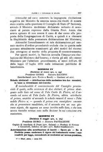 La giustizia amministrativa raccolta di decisioni e pareri del Consiglio di Stato, decisioni della Corte dei conti, sentenze della Cassazione di Roma, e decisioni delle Giunte provinciali amministrative