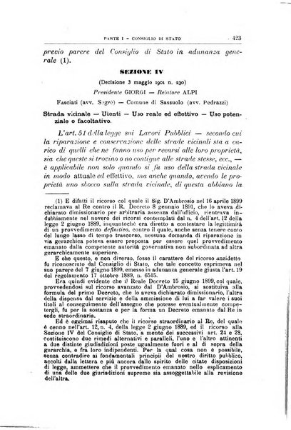 La giustizia amministrativa raccolta di decisioni e pareri del Consiglio di Stato, decisioni della Corte dei conti, sentenze della Cassazione di Roma, e decisioni delle Giunte provinciali amministrative