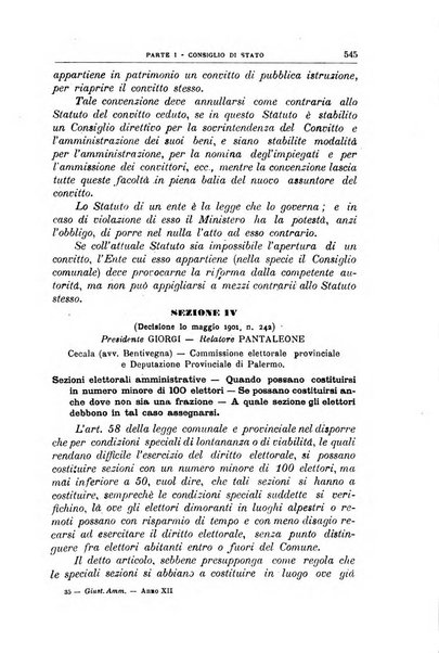 La giustizia amministrativa raccolta di decisioni e pareri del Consiglio di Stato, decisioni della Corte dei conti, sentenze della Cassazione di Roma, e decisioni delle Giunte provinciali amministrative