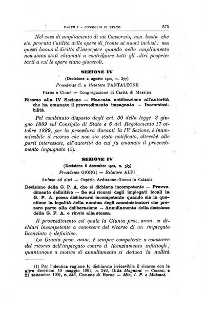 La giustizia amministrativa raccolta di decisioni e pareri del Consiglio di Stato, decisioni della Corte dei conti, sentenze della Cassazione di Roma, e decisioni delle Giunte provinciali amministrative