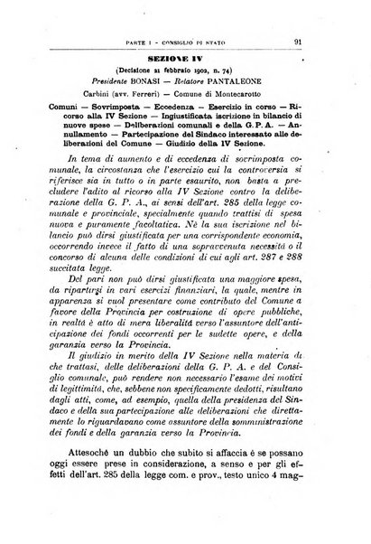 La giustizia amministrativa raccolta di decisioni e pareri del Consiglio di Stato, decisioni della Corte dei conti, sentenze della Cassazione di Roma, e decisioni delle Giunte provinciali amministrative