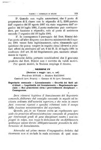 La giustizia amministrativa raccolta di decisioni e pareri del Consiglio di Stato, decisioni della Corte dei conti, sentenze della Cassazione di Roma, e decisioni delle Giunte provinciali amministrative