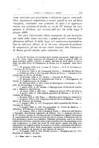 La giustizia amministrativa raccolta di decisioni e pareri del Consiglio di Stato, decisioni della Corte dei conti, sentenze della Cassazione di Roma, e decisioni delle Giunte provinciali amministrative