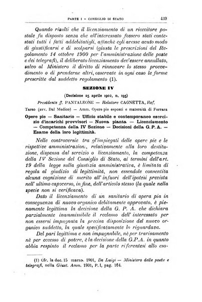 La giustizia amministrativa raccolta di decisioni e pareri del Consiglio di Stato, decisioni della Corte dei conti, sentenze della Cassazione di Roma, e decisioni delle Giunte provinciali amministrative