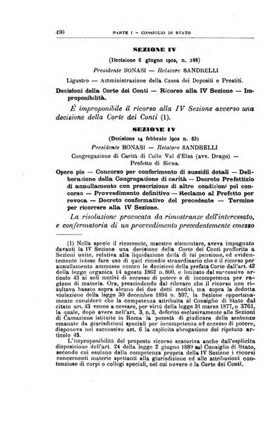 La giustizia amministrativa raccolta di decisioni e pareri del Consiglio di Stato, decisioni della Corte dei conti, sentenze della Cassazione di Roma, e decisioni delle Giunte provinciali amministrative