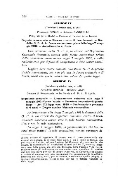 La giustizia amministrativa raccolta di decisioni e pareri del Consiglio di Stato, decisioni della Corte dei conti, sentenze della Cassazione di Roma, e decisioni delle Giunte provinciali amministrative