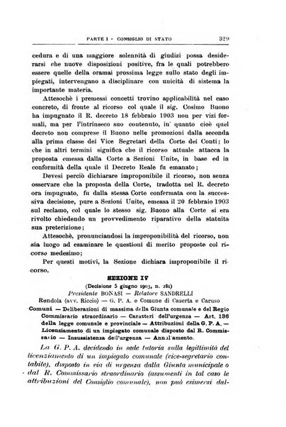 La giustizia amministrativa raccolta di decisioni e pareri del Consiglio di Stato, decisioni della Corte dei conti, sentenze della Cassazione di Roma, e decisioni delle Giunte provinciali amministrative