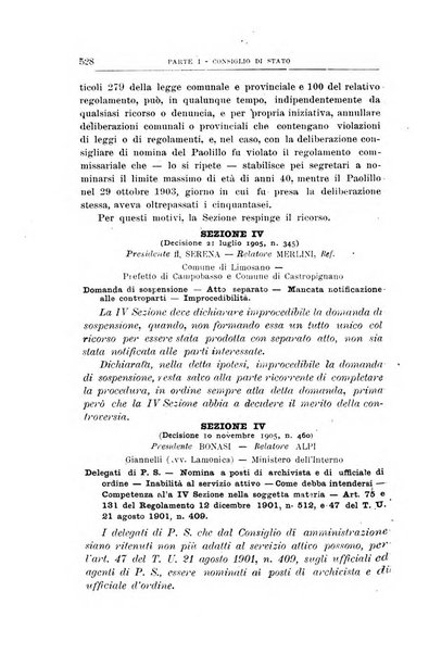 La giustizia amministrativa raccolta di decisioni e pareri del Consiglio di Stato, decisioni della Corte dei conti, sentenze della Cassazione di Roma, e decisioni delle Giunte provinciali amministrative