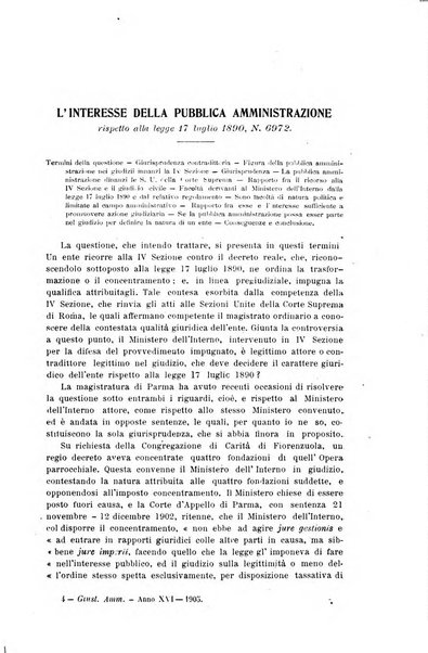 La giustizia amministrativa raccolta di decisioni e pareri del Consiglio di Stato, decisioni della Corte dei conti, sentenze della Cassazione di Roma, e decisioni delle Giunte provinciali amministrative