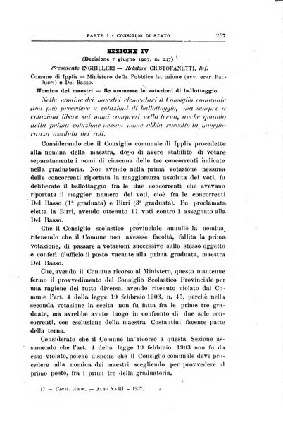 La giustizia amministrativa raccolta di decisioni e pareri del Consiglio di Stato, decisioni della Corte dei conti, sentenze della Cassazione di Roma, e decisioni delle Giunte provinciali amministrative