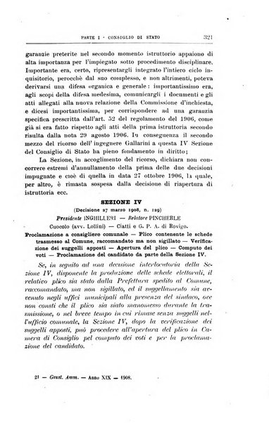 La giustizia amministrativa raccolta di decisioni e pareri del Consiglio di Stato, decisioni della Corte dei conti, sentenze della Cassazione di Roma, e decisioni delle Giunte provinciali amministrative