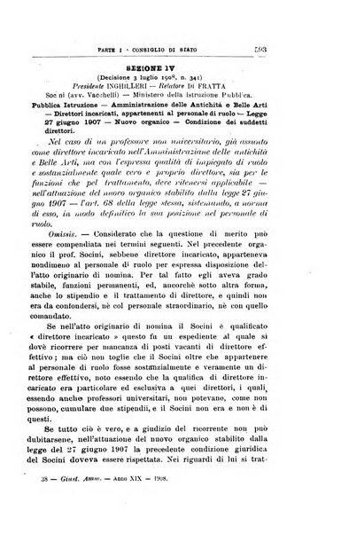 La giustizia amministrativa raccolta di decisioni e pareri del Consiglio di Stato, decisioni della Corte dei conti, sentenze della Cassazione di Roma, e decisioni delle Giunte provinciali amministrative