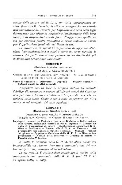 La giustizia amministrativa raccolta di decisioni e pareri del Consiglio di Stato, decisioni della Corte dei conti, sentenze della Cassazione di Roma, e decisioni delle Giunte provinciali amministrative