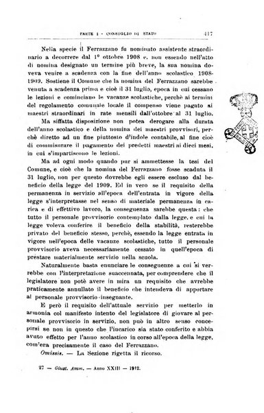 La giustizia amministrativa raccolta di decisioni e pareri del Consiglio di Stato, decisioni della Corte dei conti, sentenze della Cassazione di Roma, e decisioni delle Giunte provinciali amministrative