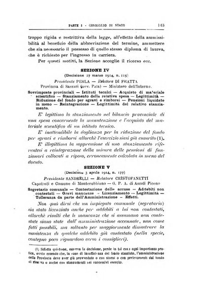 La giustizia amministrativa raccolta di decisioni e pareri del Consiglio di Stato, decisioni della Corte dei conti, sentenze della Cassazione di Roma, e decisioni delle Giunte provinciali amministrative