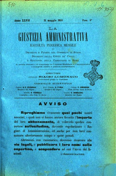 La giustizia amministrativa raccolta di decisioni e pareri del Consiglio di Stato, decisioni della Corte dei conti, sentenze della Cassazione di Roma, e decisioni delle Giunte provinciali amministrative