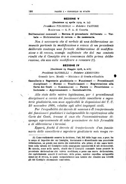 La giustizia amministrativa raccolta di decisioni e pareri del Consiglio di Stato, decisioni della Corte dei conti, sentenze della Cassazione di Roma, e decisioni delle Giunte provinciali amministrative