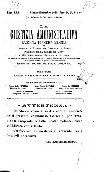 La giustizia amministrativa raccolta di decisioni e pareri del Consiglio di Stato, decisioni della Corte dei conti, sentenze della Cassazione di Roma, e decisioni delle Giunte provinciali amministrative