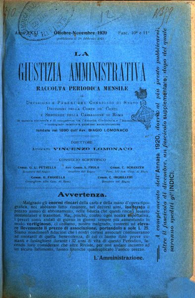 La giustizia amministrativa raccolta di decisioni e pareri del Consiglio di Stato, decisioni della Corte dei conti, sentenze della Cassazione di Roma, e decisioni delle Giunte provinciali amministrative