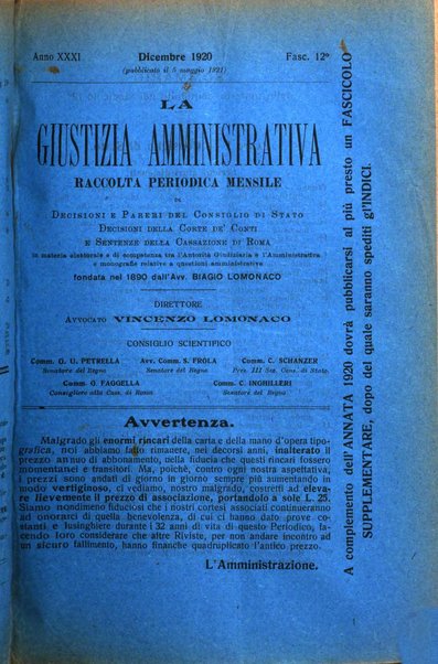 La giustizia amministrativa raccolta di decisioni e pareri del Consiglio di Stato, decisioni della Corte dei conti, sentenze della Cassazione di Roma, e decisioni delle Giunte provinciali amministrative