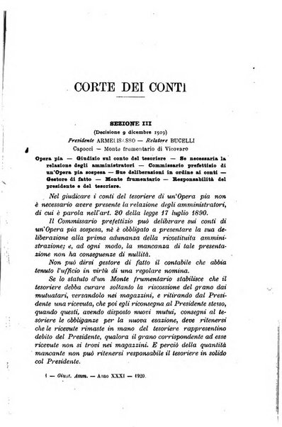 La giustizia amministrativa raccolta di decisioni e pareri del Consiglio di Stato, decisioni della Corte dei conti, sentenze della Cassazione di Roma, e decisioni delle Giunte provinciali amministrative