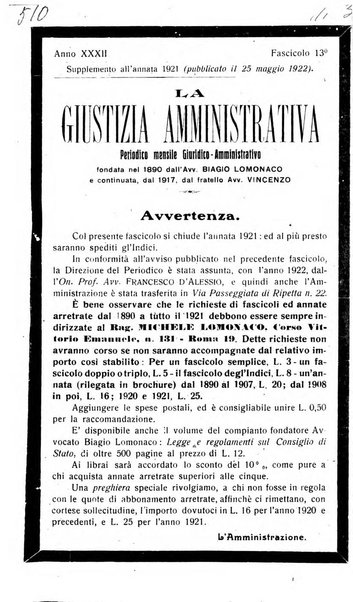 La giustizia amministrativa raccolta di decisioni e pareri del Consiglio di Stato, decisioni della Corte dei conti, sentenze della Cassazione di Roma, e decisioni delle Giunte provinciali amministrative