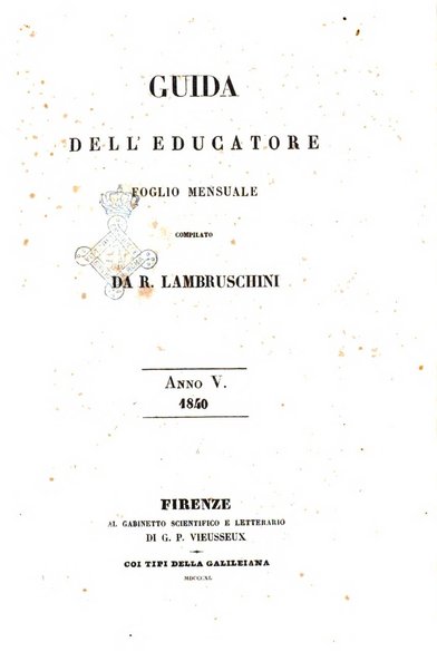 Guida dell'educatore foglio mensuale redatto da Raffaello Lambruschini