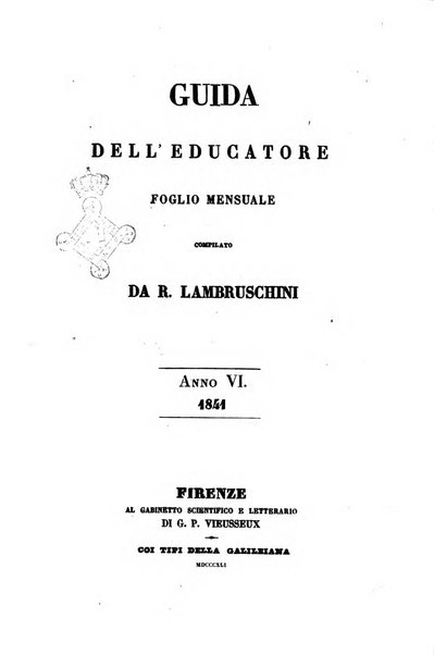 Guida dell'educatore foglio mensuale redatto da Raffaello Lambruschini