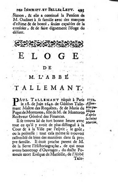 Histoire de l'Academie royale des inscriptions et belles lettres depuis son establissement jusqu'à present avec les Mémoires de littérature tirez des registres de cette Académie..