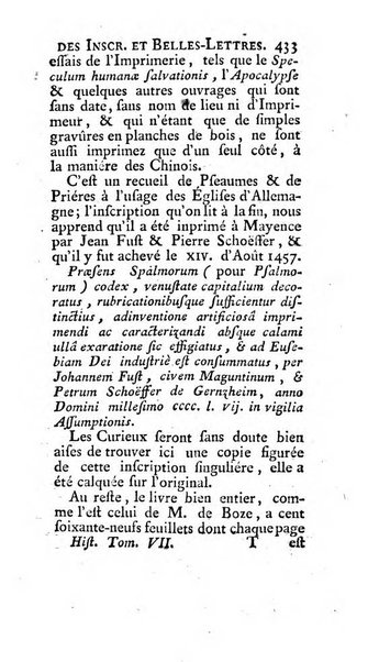 Histoire de l'Academie royale des inscriptions et belles lettres depuis son establissement jusqu'à present avec les Mémoires de littérature tirez des registres de cette Académie..