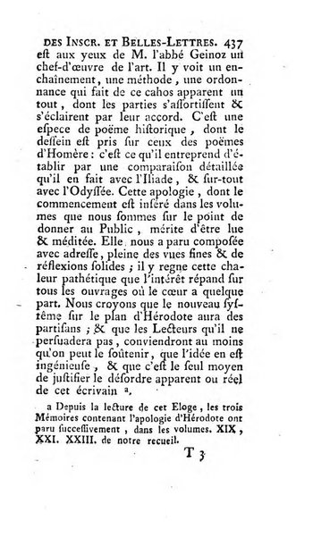 Histoire de l'Academie royale des inscriptions et belles lettres depuis son establissement jusqu'à present avec les Mémoires de littérature tirez des registres de cette Académie..