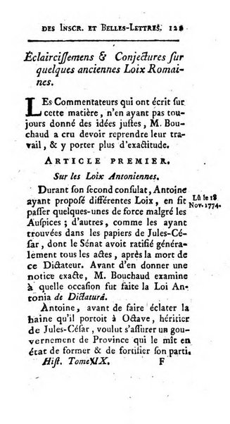 Histoire de l'Academie royale des inscriptions et belles lettres depuis son establissement jusqu'à present avec les Mémoires de littérature tirez des registres de cette Académie..