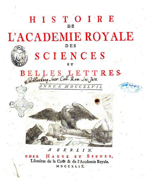 Histoire de l'Academie royale des sciences et des belles-lettres de Berlin