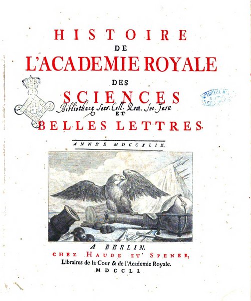 Histoire de l'Academie royale des sciences et des belles-lettres de Berlin