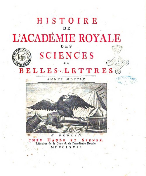 Histoire de l'Academie royale des sciences et des belles-lettres de Berlin