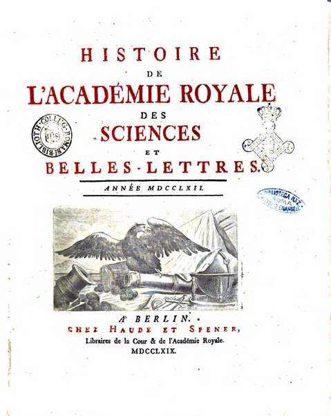 Histoire de l'Academie royale des sciences et des belles-lettres de Berlin