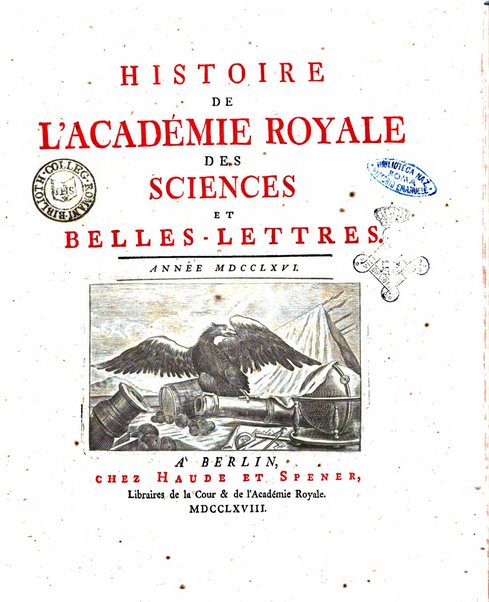 Histoire de l'Academie royale des sciences et des belles-lettres de Berlin