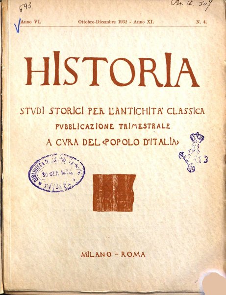 Historia studi storici per l'antichita classica