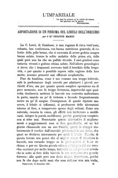 L'imparziale giornale degli interessi scientifici, pratici, morali e professionali della classe medica